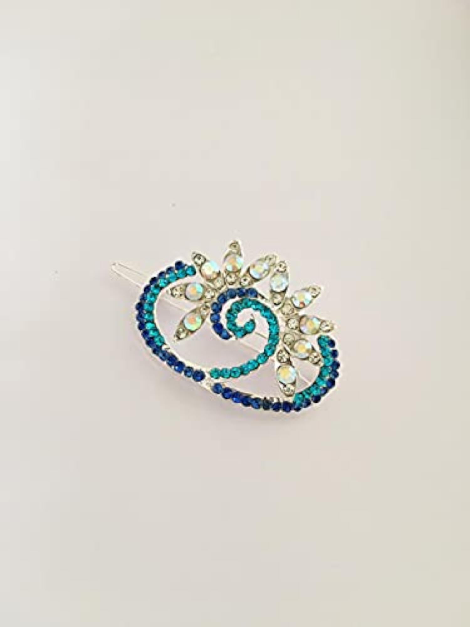 Stylish Small Center Hair Clip with White and Blue Stones